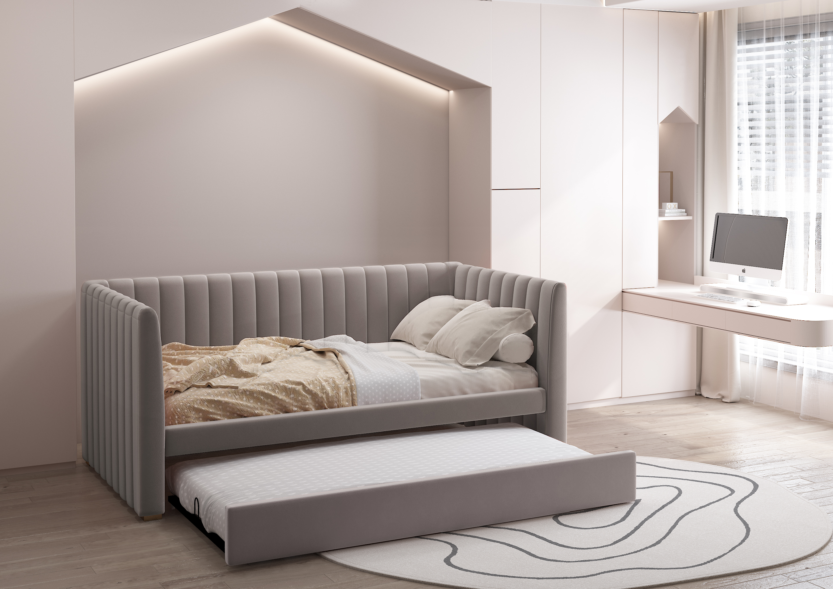 BIANCA DAY BED WITH TRUNDLE GREY (S/3)