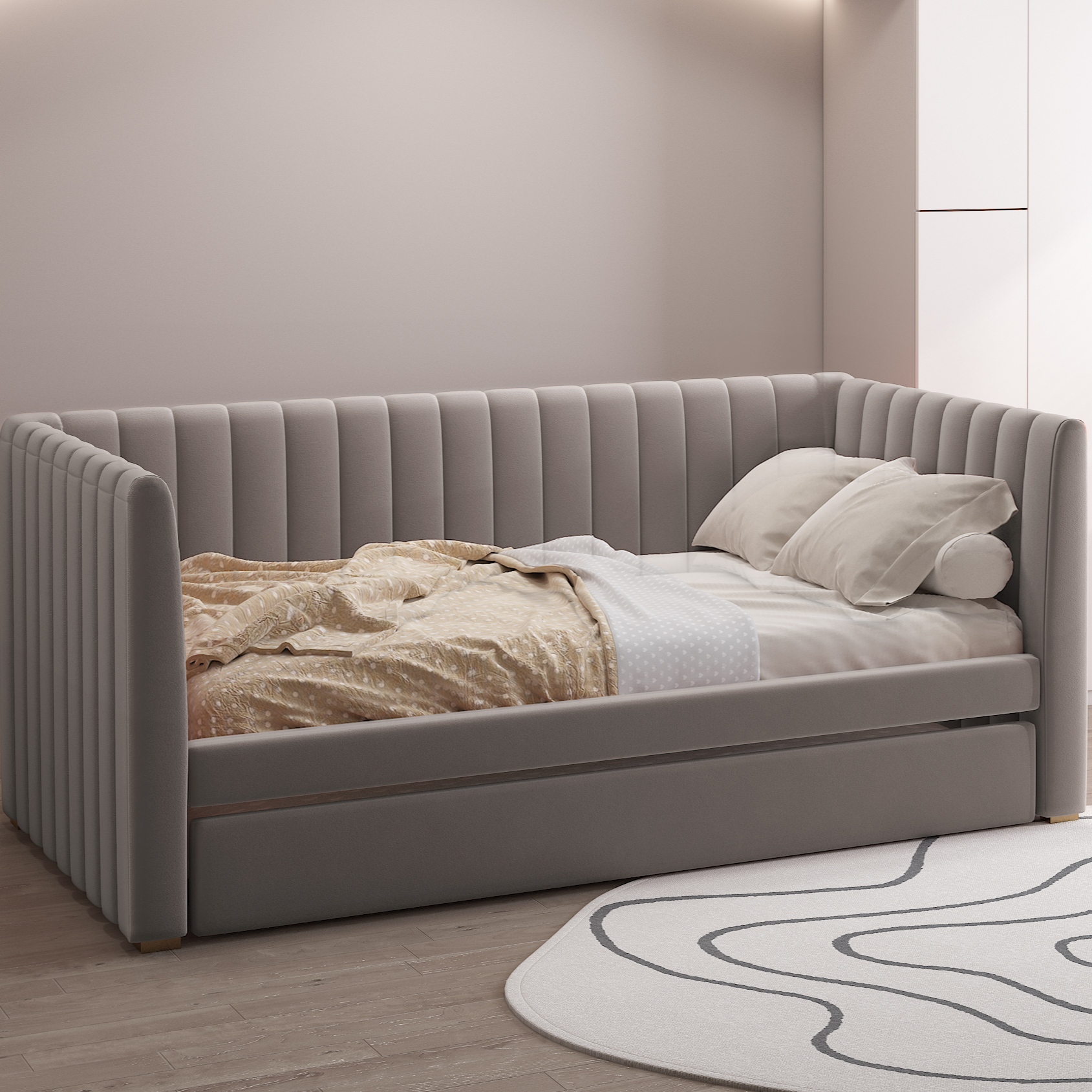 BIANCA DAY BED WITH TRUNDLE GREY (S/3)