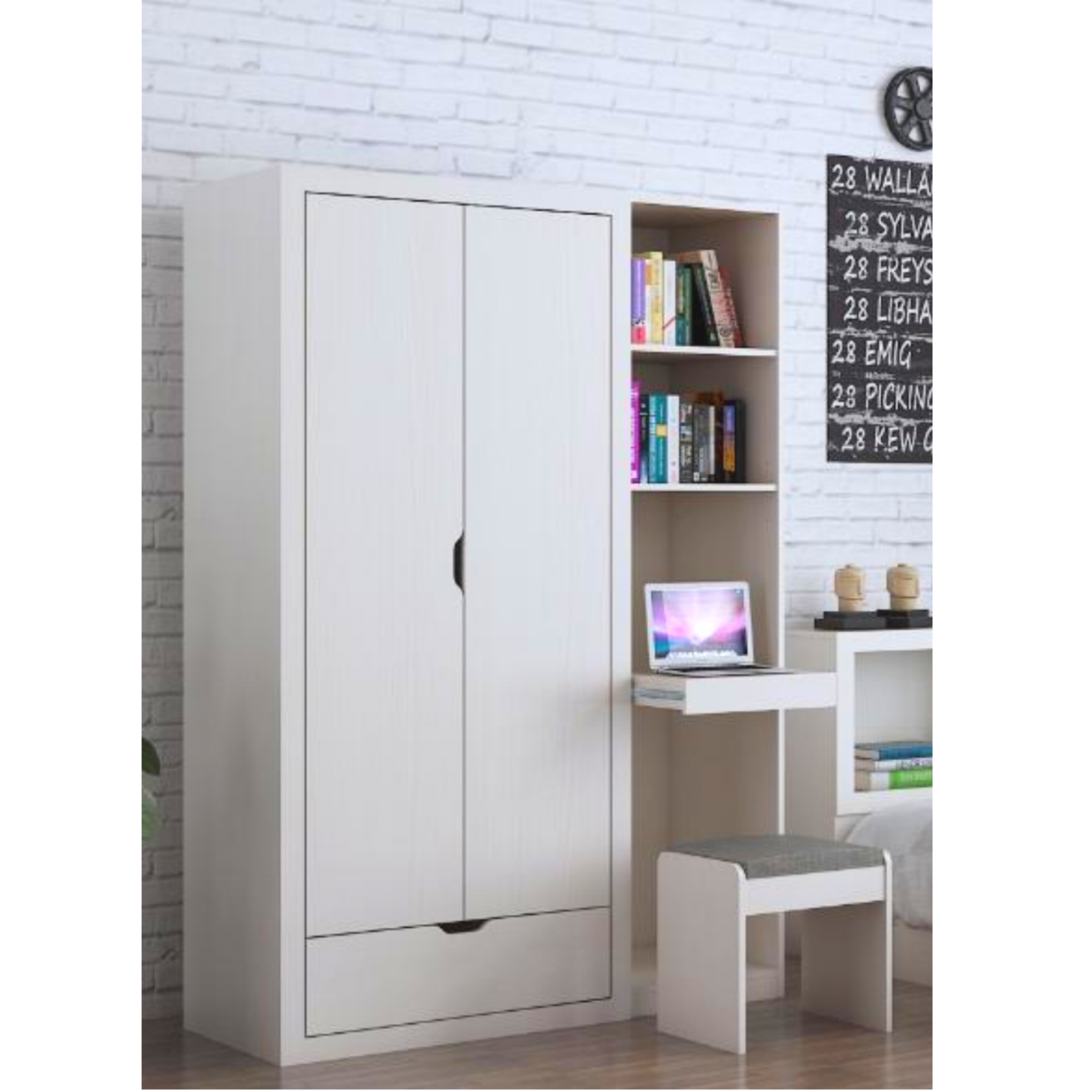 SVEN 2 DOORS WARDROBE W/MIRROR WHT (U/3)