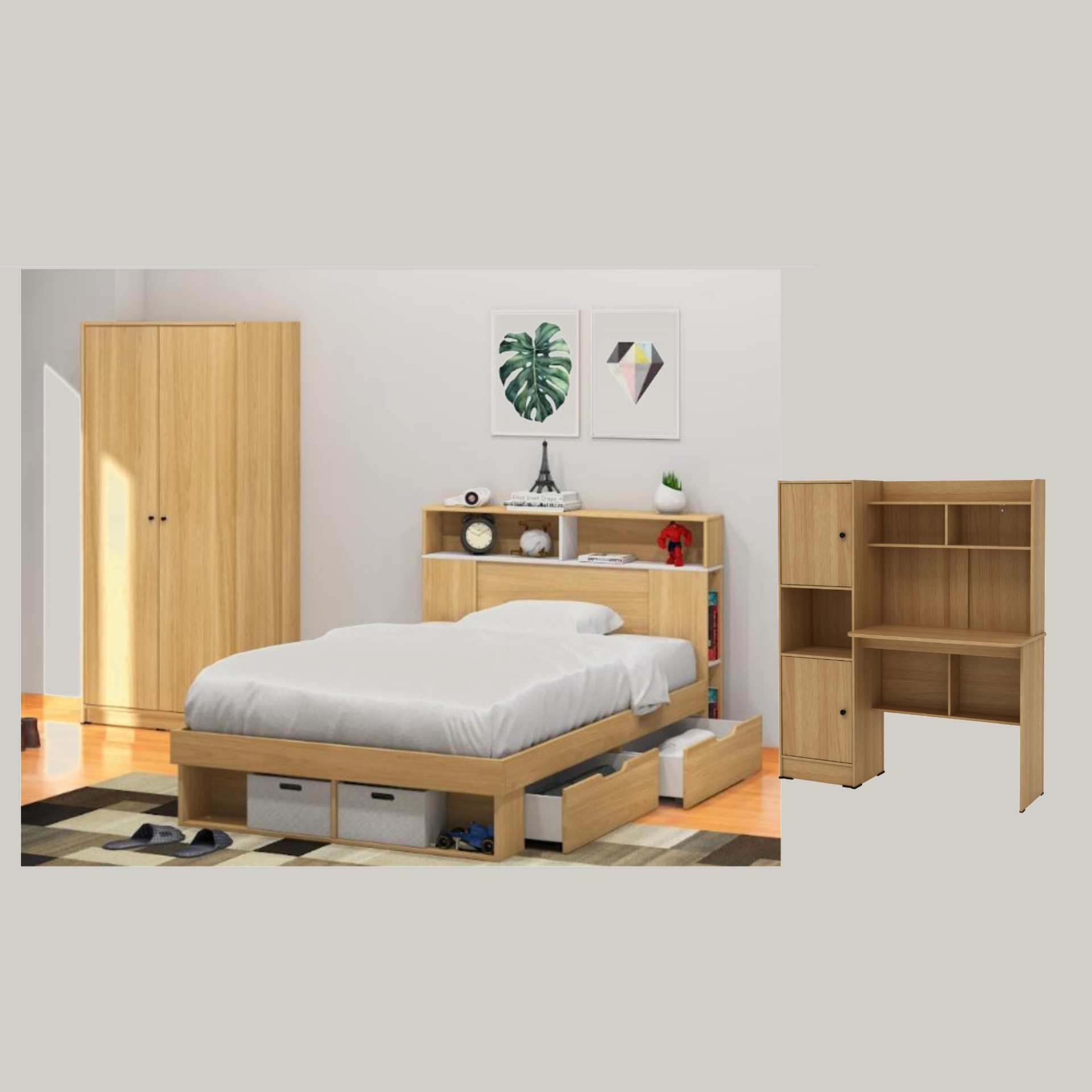 GIO BED 120X200 W/MATTRESS EURO OAK(S/6)