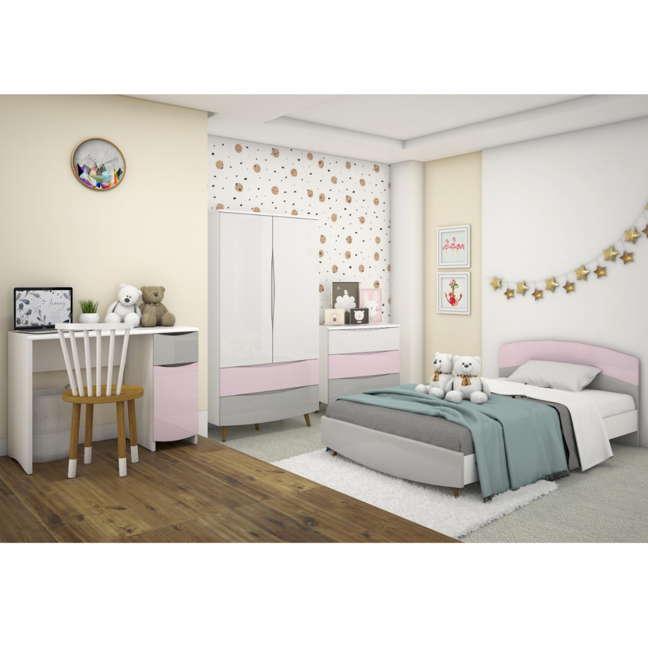 INDI BED SET WHITE PINK (S/6)