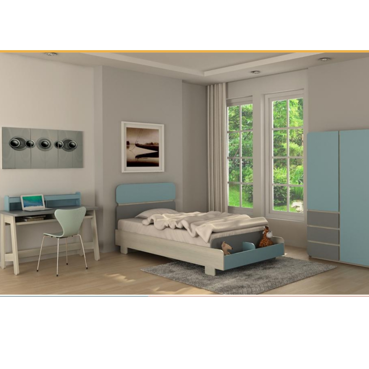PHOENIX2 BED 120X200 CM SET BLUE (S/5)