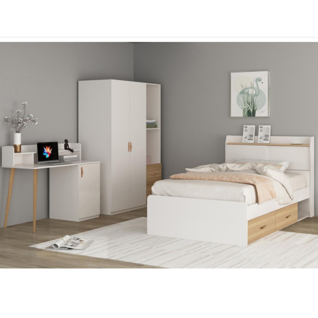 BIEL BED 100+WARDROBE W/ STRG+DESK (S/5)