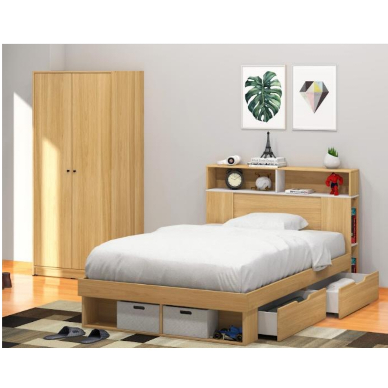 GIO BED 120X200 W/MATTRESS EURO OAK(S/5)