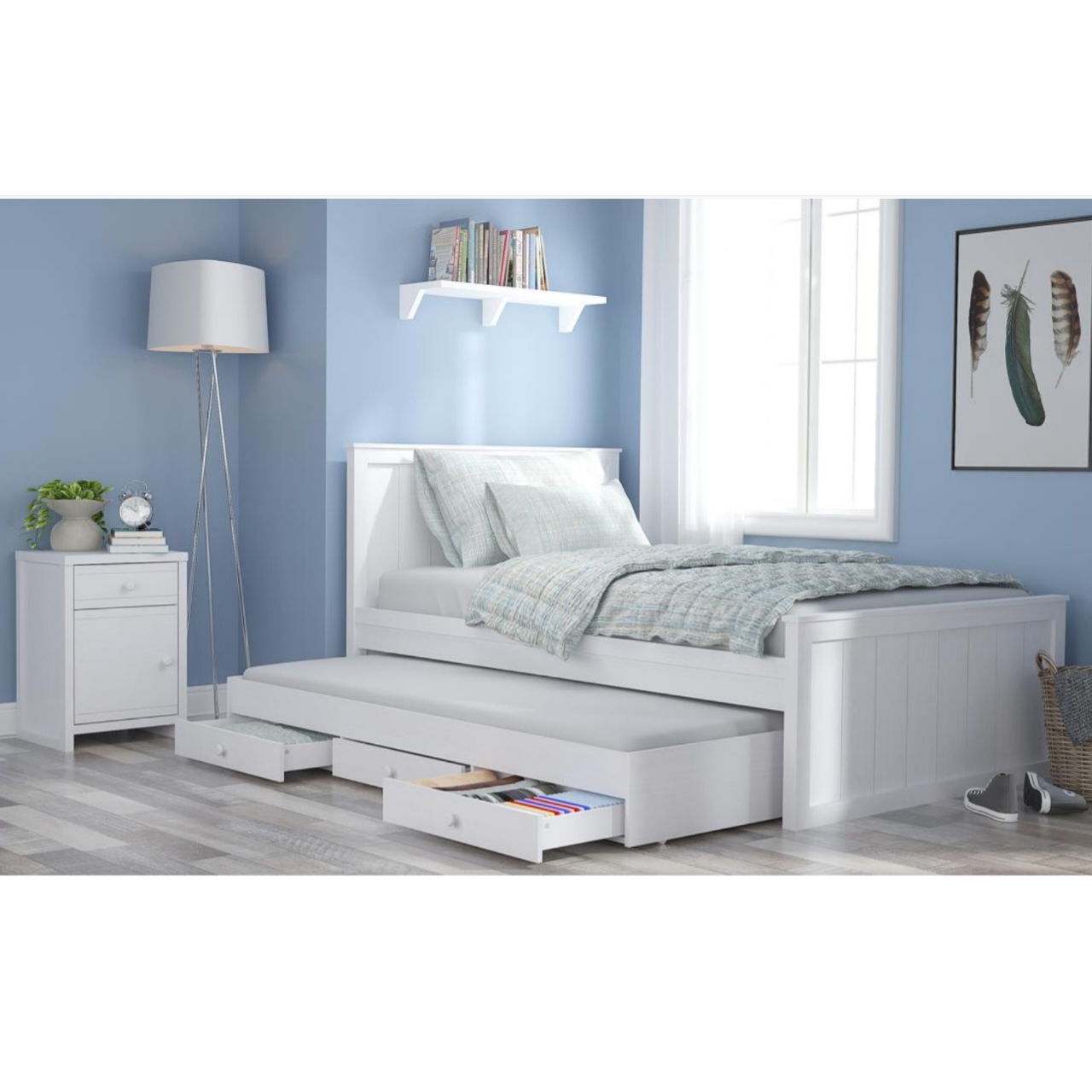 SEVRIN TRUNDLE BED+NIGHT STAND SET (S/4)
