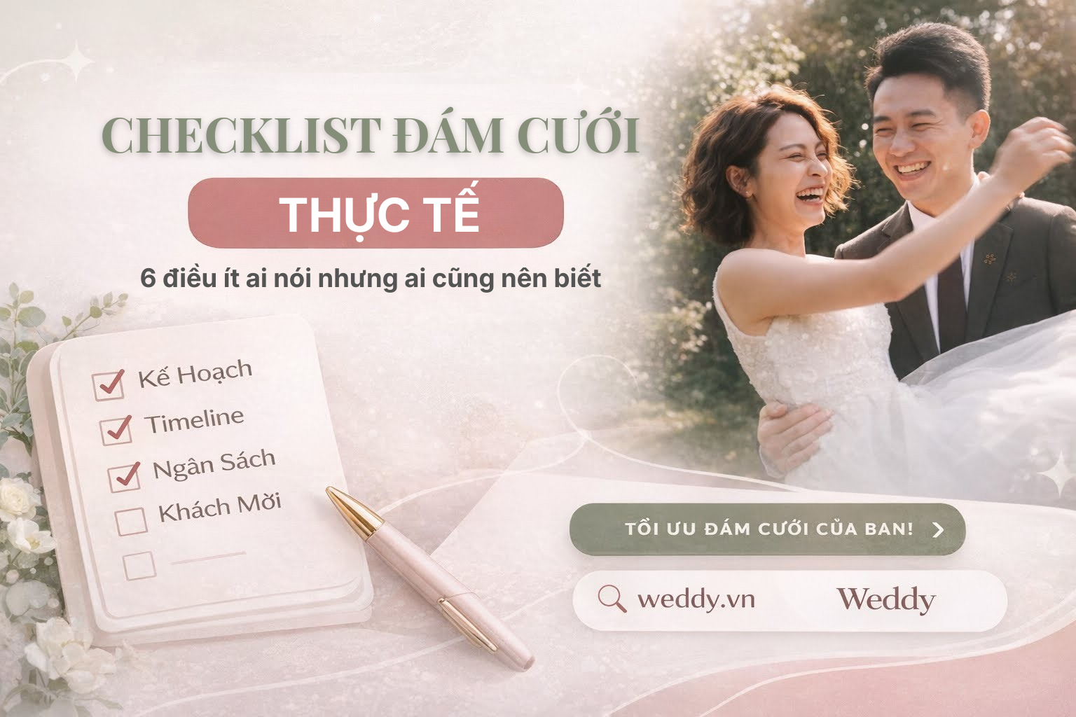 Checklist đám cưới thực tế: 6 điều ít ai nói + cách lập kế hoạch đám cưới hiệu quả