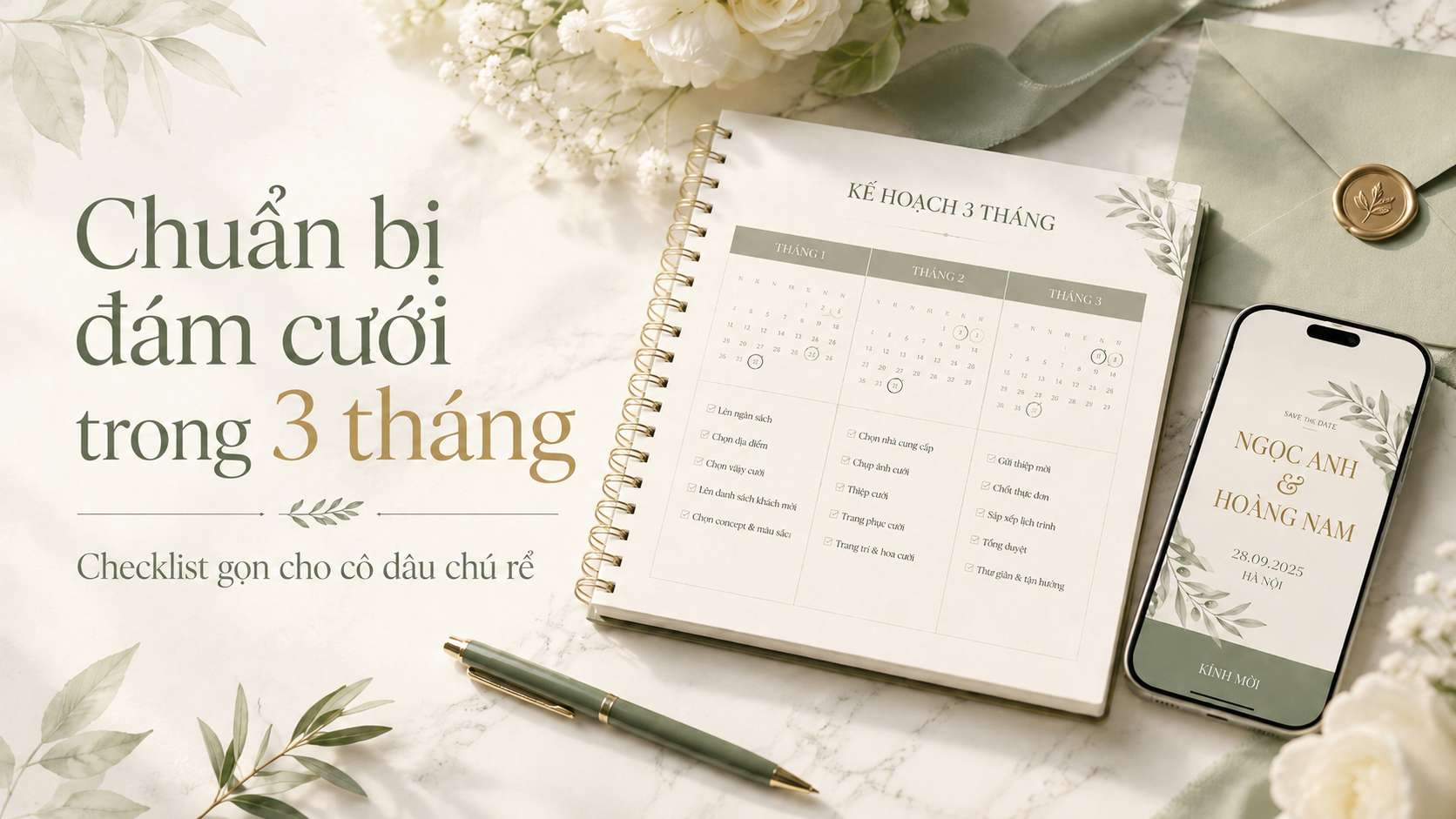 Chuẩn bị đám cưới trong 3 tháng: Checklist gọn cho cô dâu chú rể sắp cưới