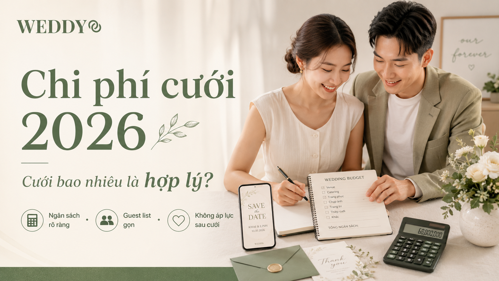 Chi phí cưới 2026: Cưới bao nhiêu tiền là hợp lý để không áp lực sau cưới?