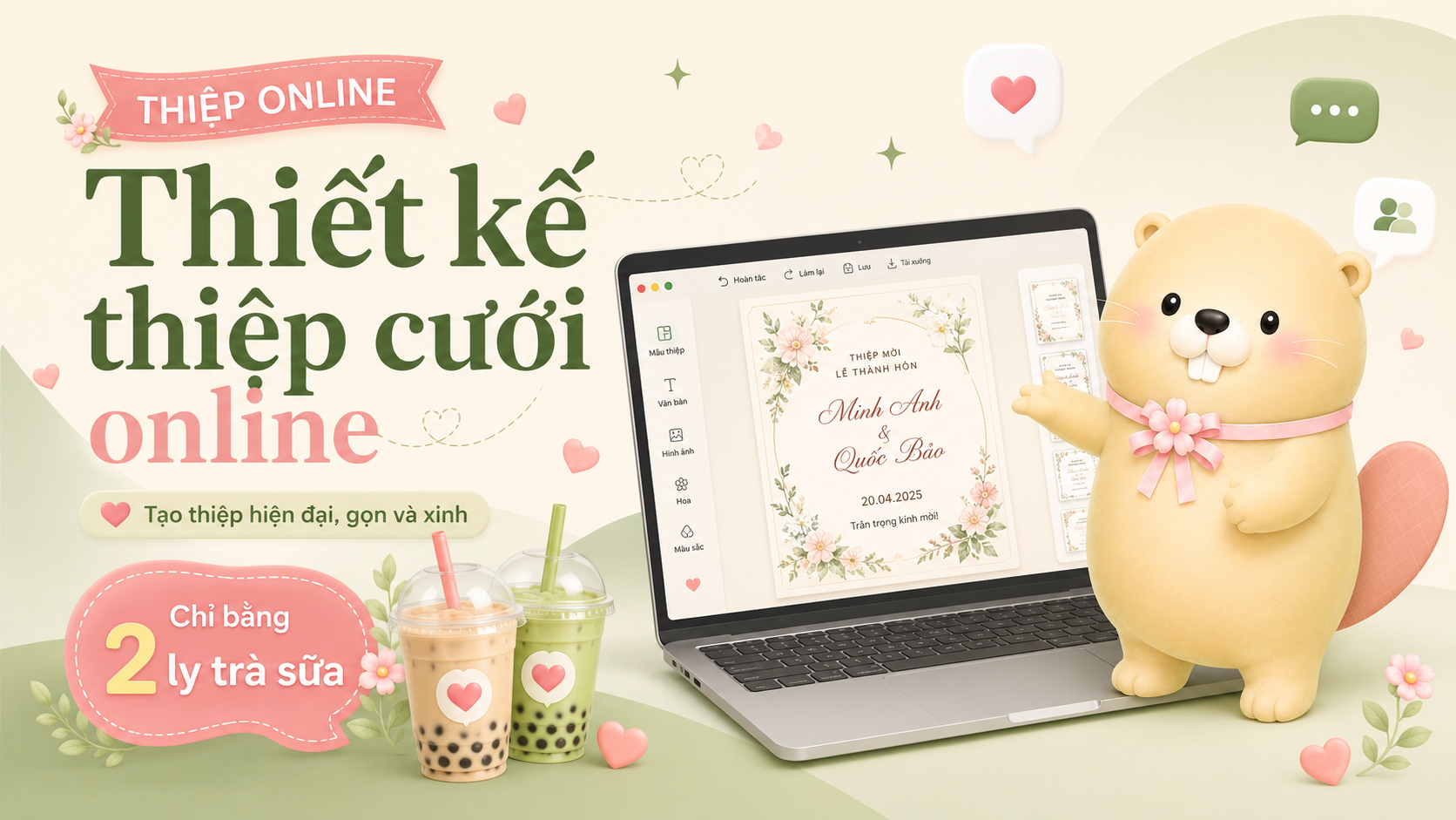 Thiết kế thiệp cưới online chỉ bằng 2 ly trà sữa tại Weddy