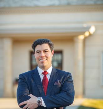 Attorney David Downey, arms crossed