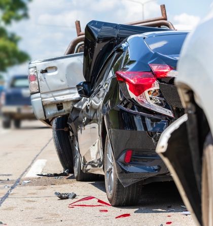 A line of cars in an accident