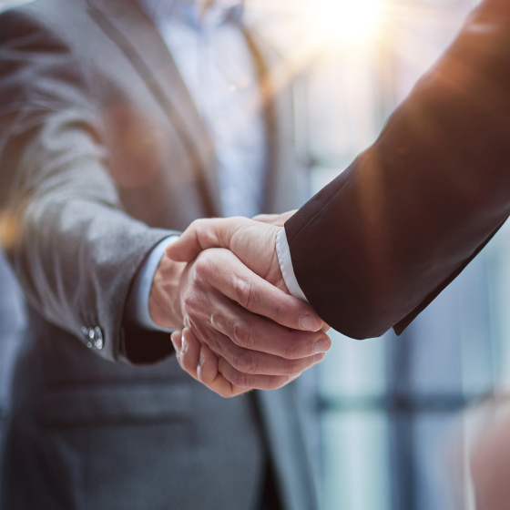 Two professionals shaking hands.