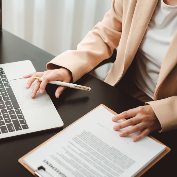 An attorney working on her laptop