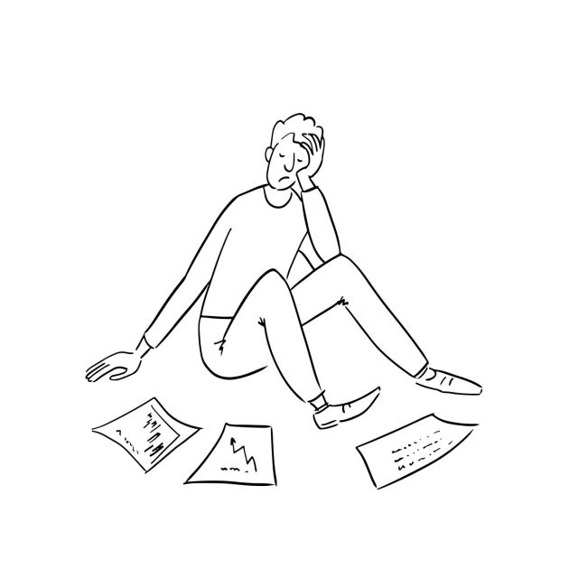 A drawing of a man stressing over finances
