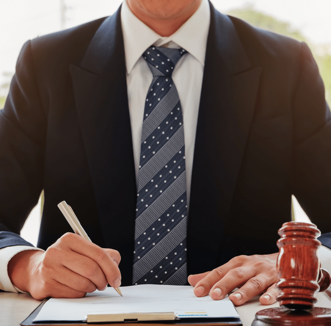 Lawyer concept, Legal professions with legal devices gavel and lawyer brand on desk in office.