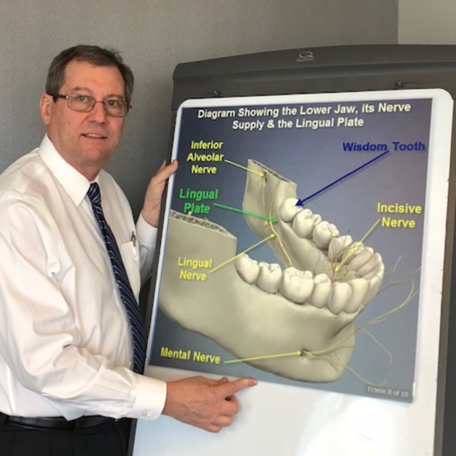 Attorney Goldberg with a dental sign