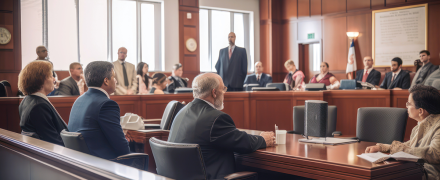 A courtroom full of people.