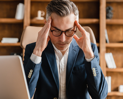 middle-aged mature businessman suffering from headache