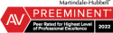 AV Preeminent Martindale - Hubbell Peer Rated for Highest Level of Professional Excellence 2022