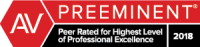 AV Preeminent Peer rated for highest level of Professional Excellence 2018