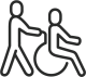 A person being assisted in a wheel chair