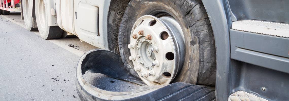 Blown Out Tire of a semi-truck