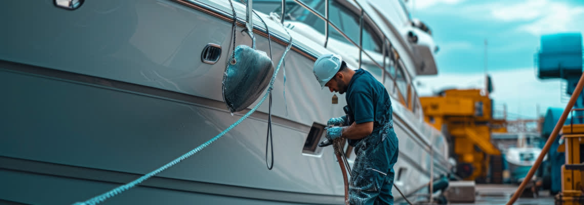 Boat Repairman working on a boat