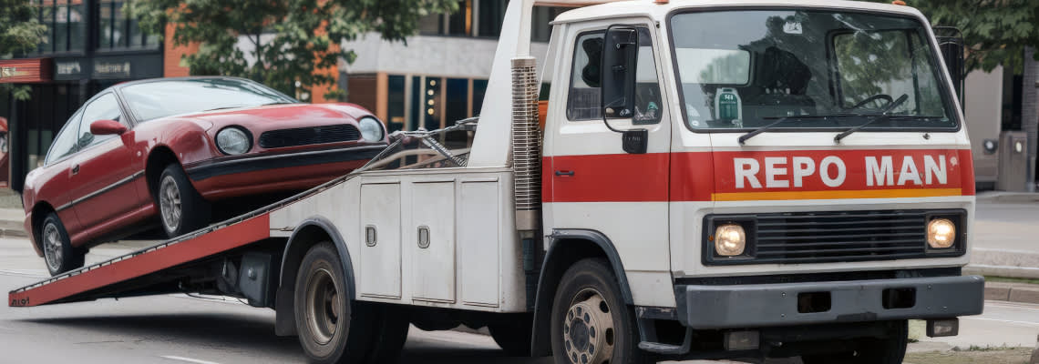 Tow Truck carrying Repossessed Car