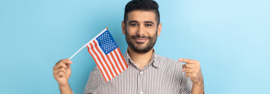 Happy man with American flag