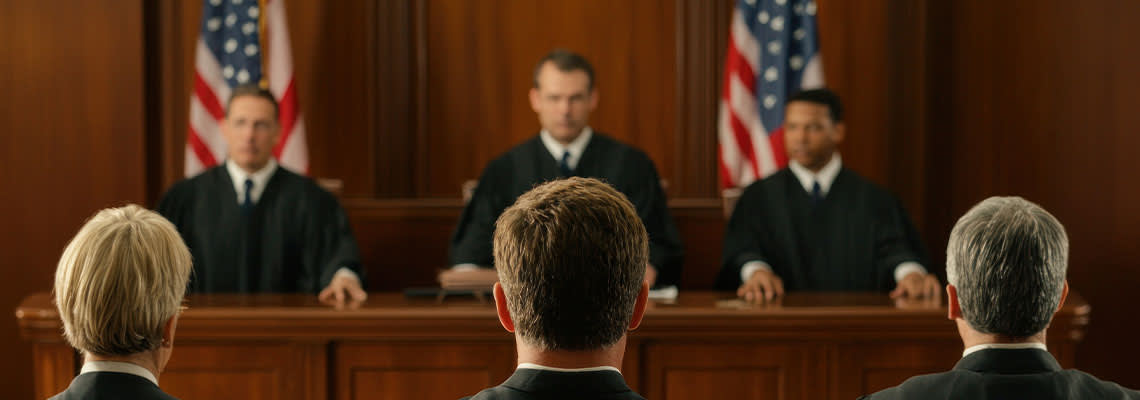 Litigation proceedings in courtroom