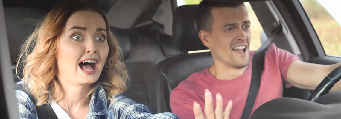 Scared driver and passenger before accident