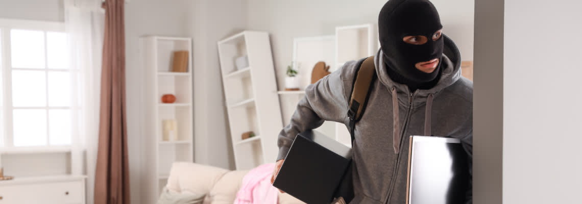 Thief with stolen goods in hand