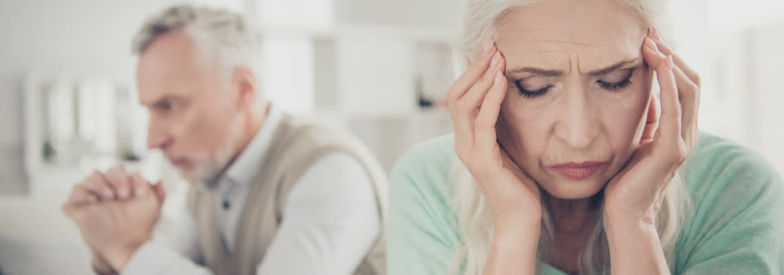 Upset old couples in home