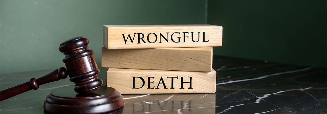 Gavel and wooden block with Wrongful Death text