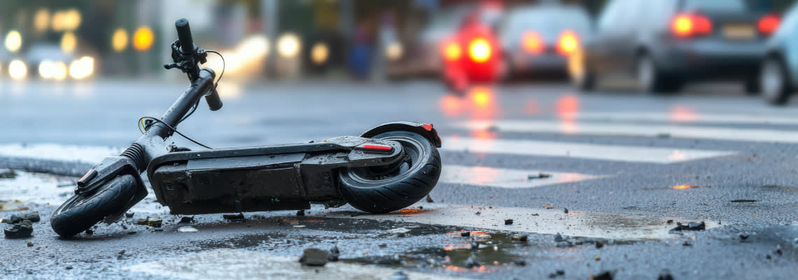 Electric scooter accident on road