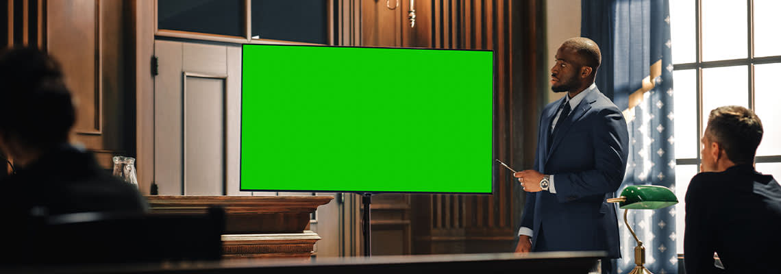 Attorney presenting evidence in courtroom