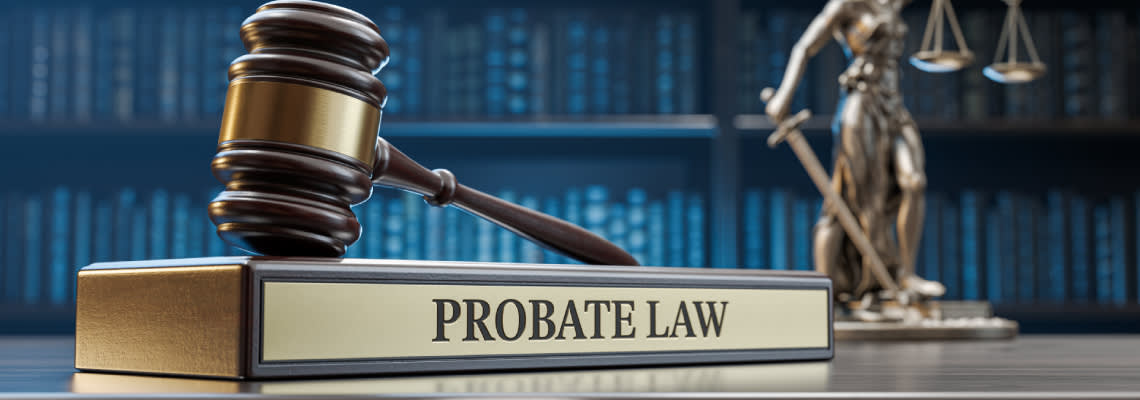 Probate law text on board with gavel