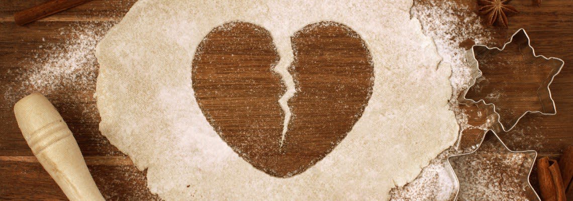 Broken heart made from cookie dough