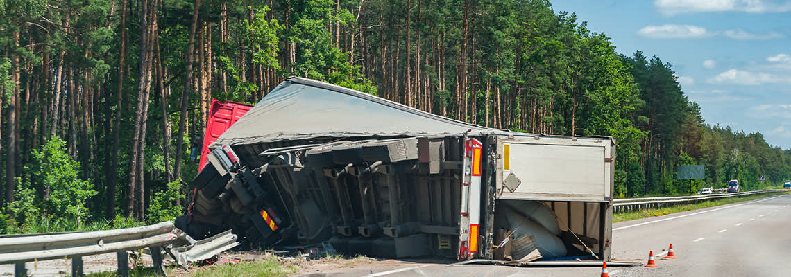 Crashed truck on road