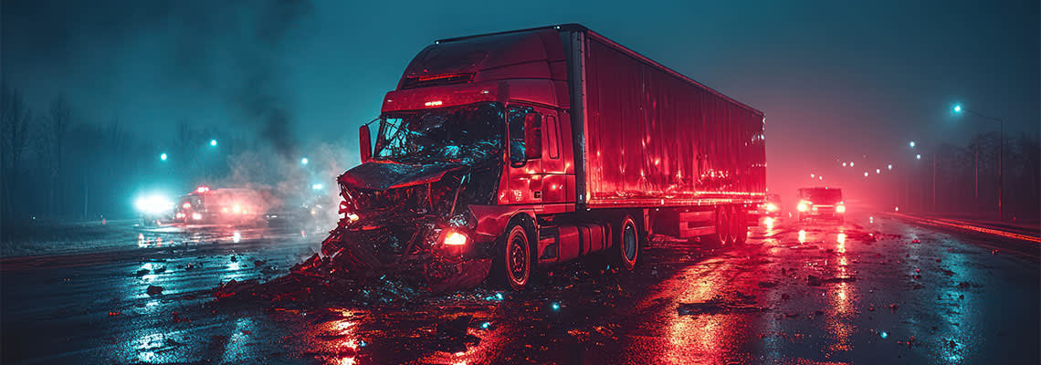 Semi-Truck accident on wet road