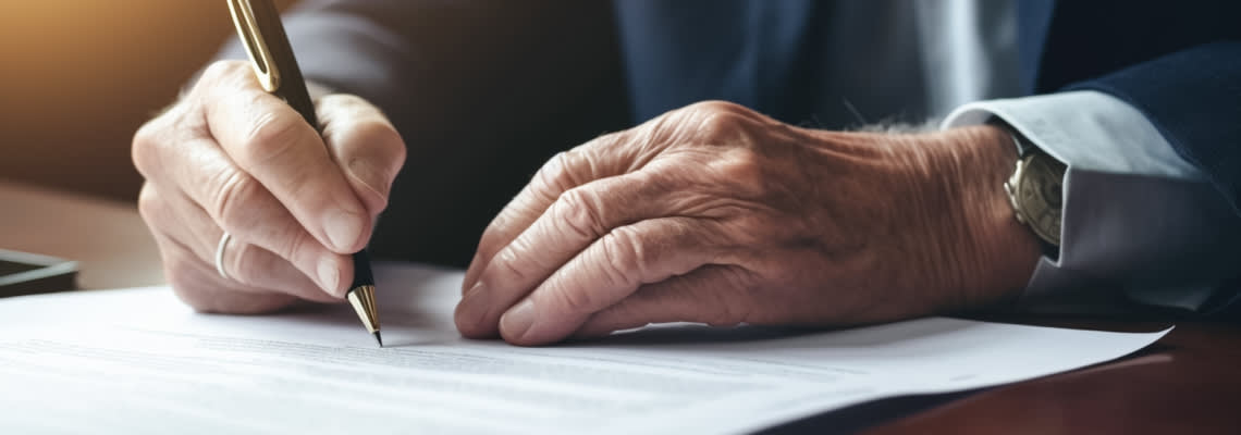 Old man preparing last will