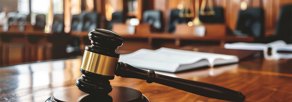 Gavel on courtroom table