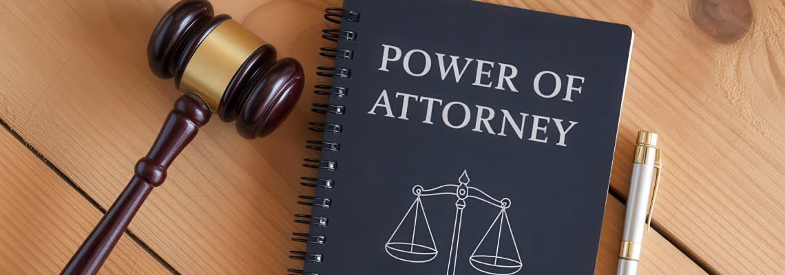 Power of Attorney document with gavel in table