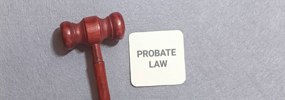 Probate Law word on card with gavel on table