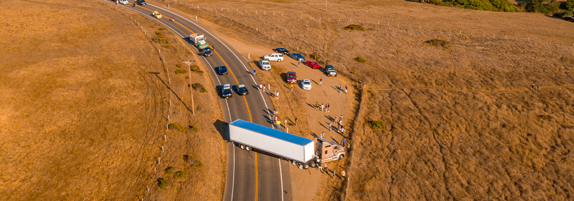 Trucks and cars on the Highway 1 are stuck because of the accident