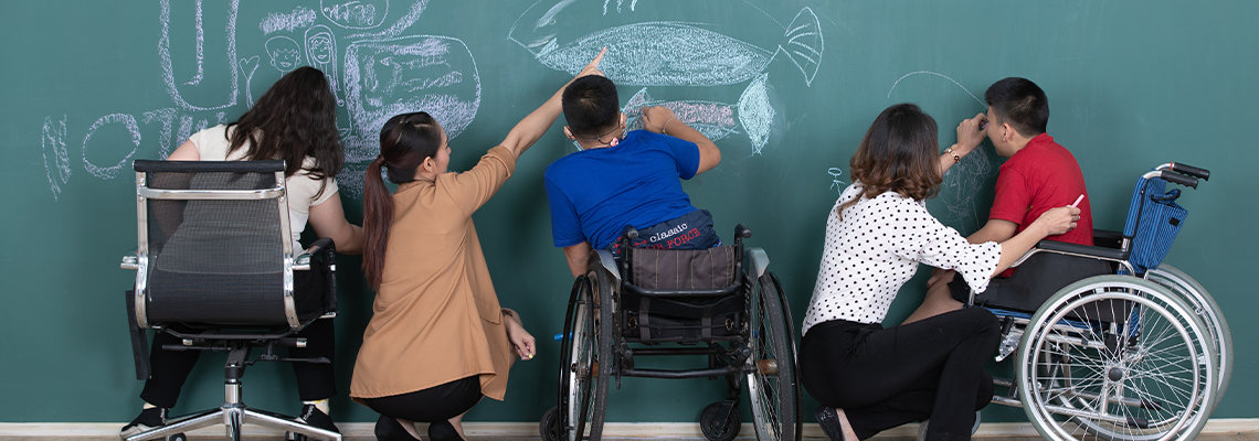 Group of special students in classroom