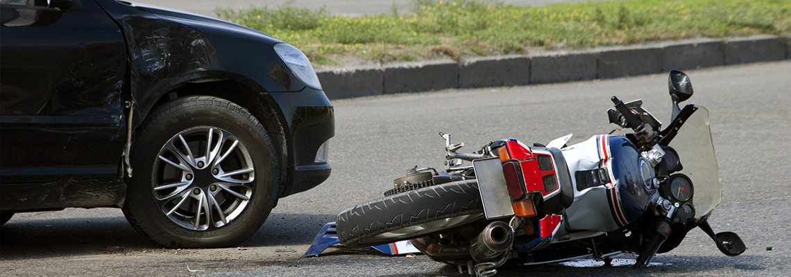 crash moto bike and car on road