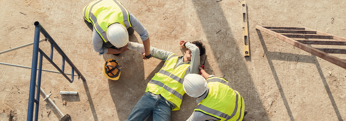 First aid worker accident in construction site