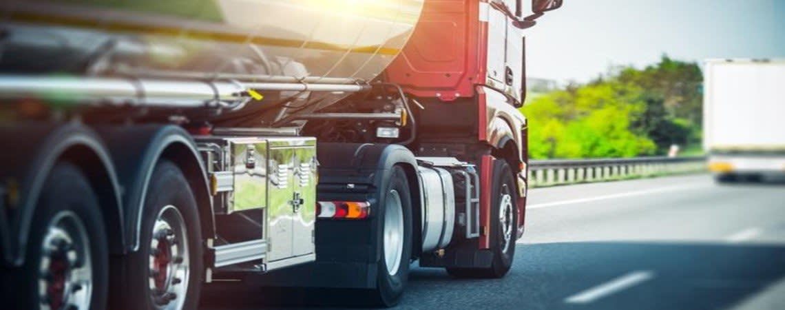 Close up of an 18 wheeler on the highway
