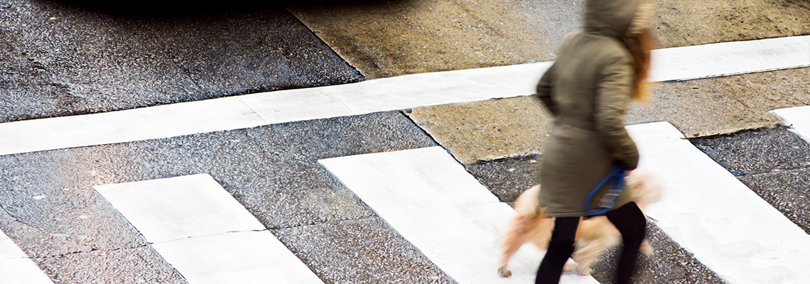 Crosswalk of street city with woman in dangerous situation